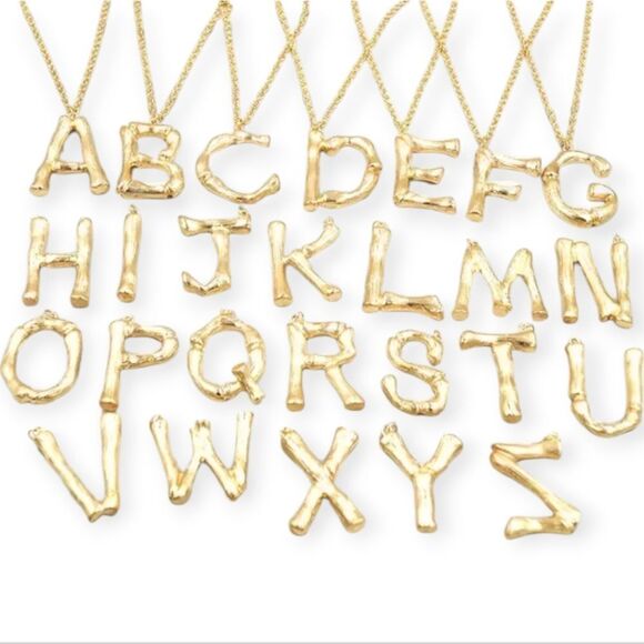 New A - Z gold plated BAMBOO INITIAL PENDANT LETTER NECKLACE - Picture 1 of 9